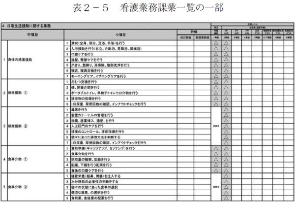 表２－５　看護業務課業一覧の一部